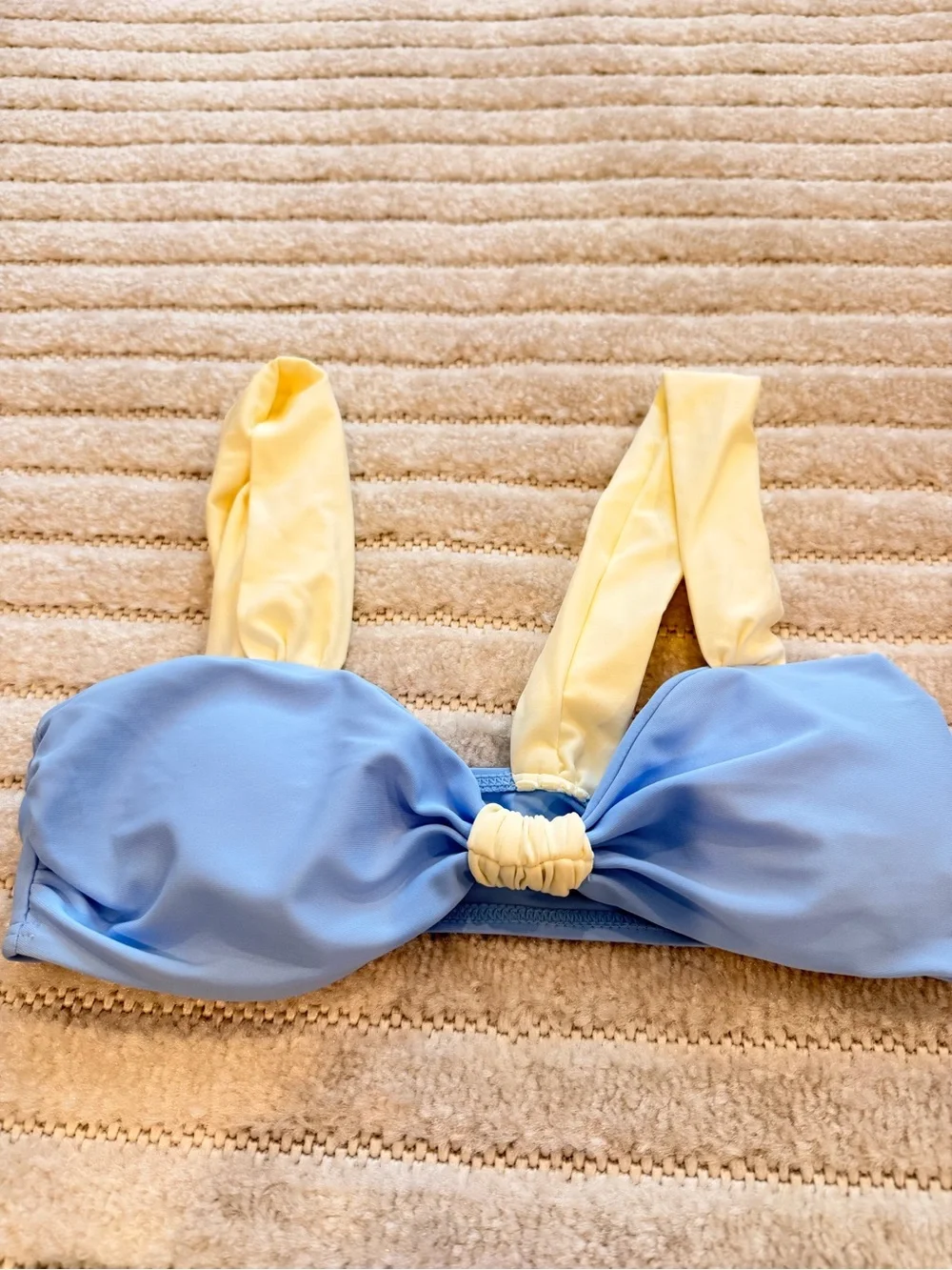 Matching XS Two-Tone Blue and Pale Yellow Bikini Set
